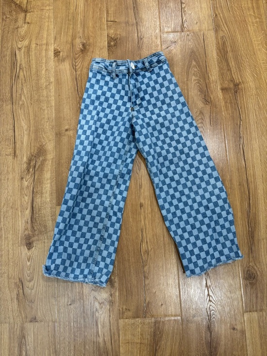 Zara Other - Zara Wide Leg Raw Hem Checkered Jeans